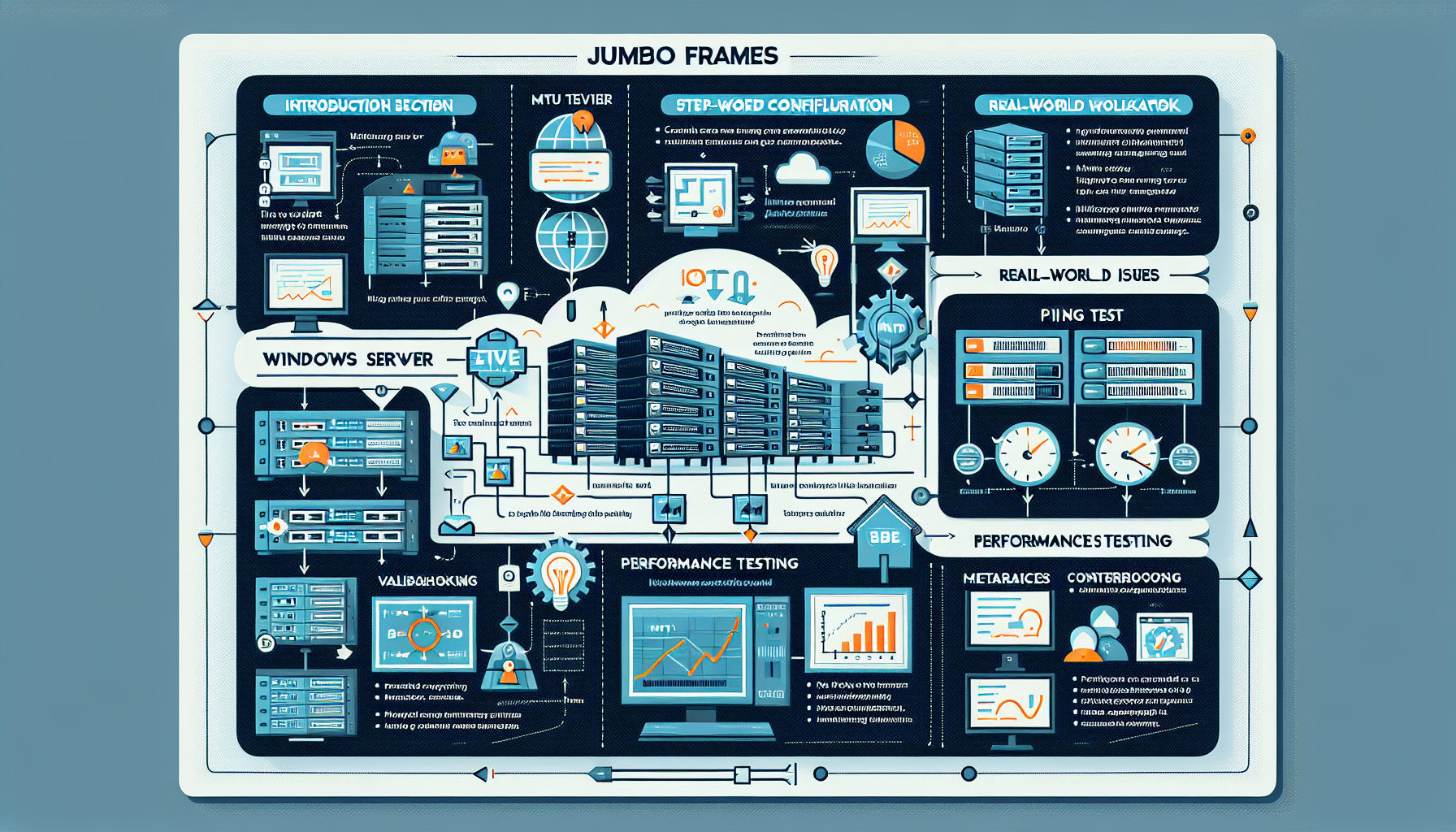 How do I configure jumbo frames on a server and validate performance improvement?